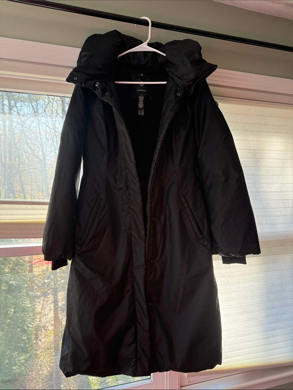 Victorinox Black Long Hooded Puffer Coat